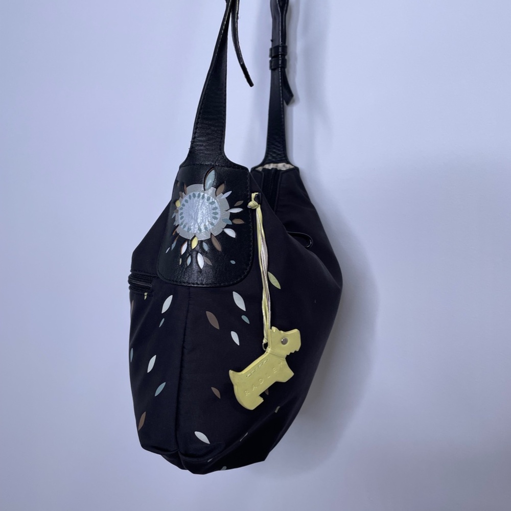 Radley London black nylon crossbody yellow terrier tag abstract print